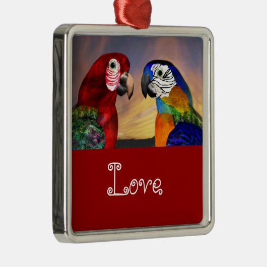 HYPER PARROS / BLAU UND ROTE ARA Liebe Silbernes Ornament (Rechts)