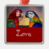 HYPER PARROS / BLAU UND ROTE ARA Liebe Silbernes Ornament (Vorne)
