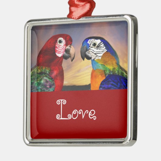 HYPER PARROS / BLAU UND ROTE ARA Liebe Silbernes Ornament (Links)