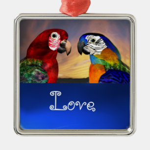 HYPER PARROS / BLAUE UND RED ARA Saphir Liebe Ornament Aus Metall