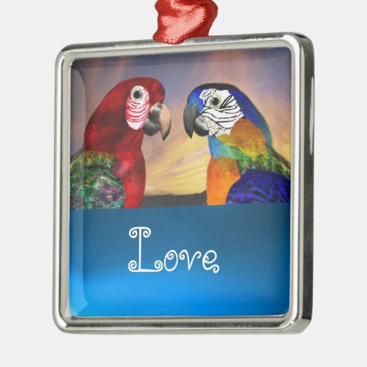 HYPER PARROS / BLAUE UND RED ARA Saphir Liebe Silbernes Ornament (Links)