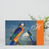HYPER PARROS / BLUE ARA MONOGRAM, Orange Briefpapier (Stehend Vorderseite)