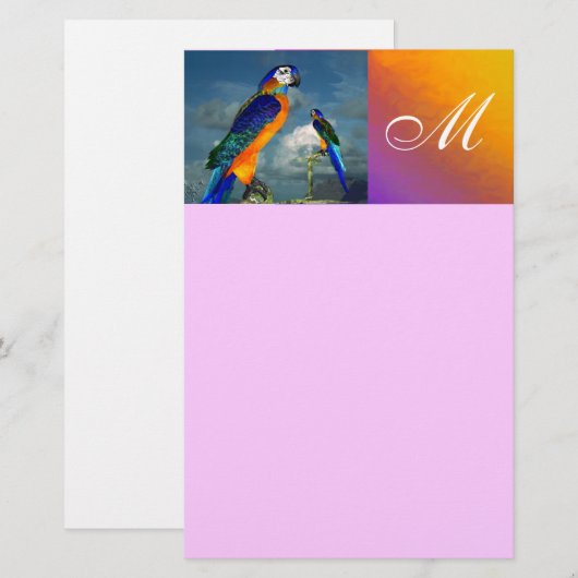 HYPER PARROS / BLUE ARA MONOGRAM, rosa Briefpapier (Vorne/Hinten)