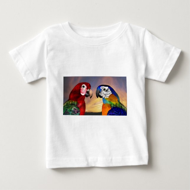HYPER PARROS /RED UND BLAUE ARA BABY T-SHIRT (Vorderseite)