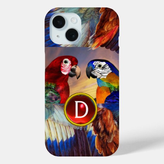 HYPER PARROS /RED UND BLAUE ARTE GEMSTONE MONOGRAM Case-Mate iPhone HÜLLE (Rückseite)