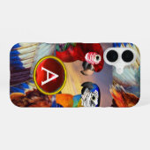 HYPER PARROS /RED UND BLAUE ARTE GEMSTONE MONOGRAM iPhone 16 HÜLLE (Rückseite (Horizontal))