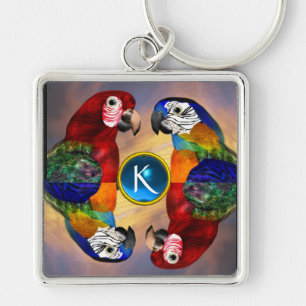 HYPER PARROS /RED UND BLAUE ARTE GEMSTONE MONOGRAM SCHLÜSSELANHÄNGER