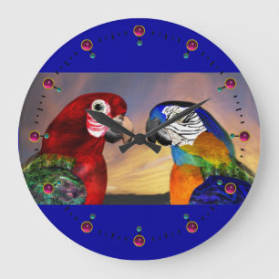HYPER PARROS / ROTE UND BLAUE ARA GROßE WANDUHR