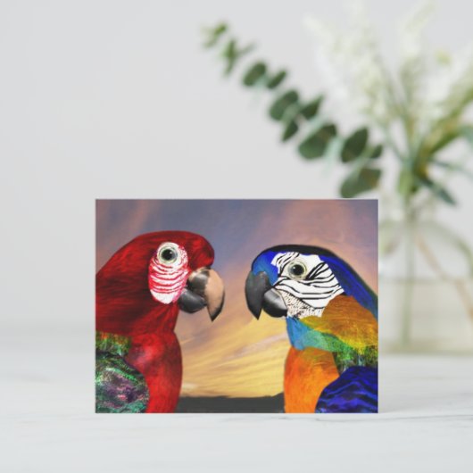 HYPER PARROS / ROTE UND BLAUE ARA POSTKARTE (Stehend Vorderseite)