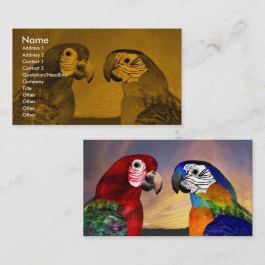 HYPER PARROS / ROTE UND BLAUE ARA VISITENKARTE (Vorne/Hinten)