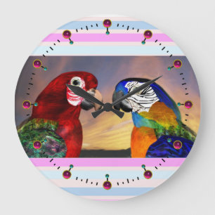 HYPER PARROS / ROTE UND BLAUEN GROßE WANDUHR