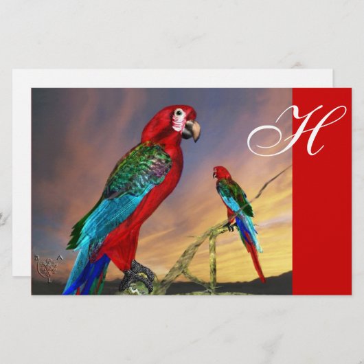 HYPER PARROS / ROTES ARA-MONOGRAM BRIEFPAPIER (Vorne/Hinten)