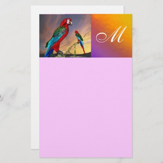 HYPER PARROS / ROTES ARA-MONOGRAM, rosa Briefpapier (Vorne/Hinten)