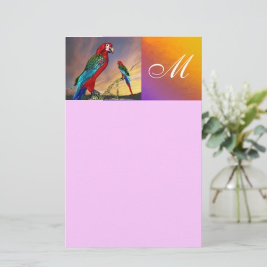 HYPER PARROS / ROTES ARA-MONOGRAM, rosa Briefpapier (Stehend Vorderseite)