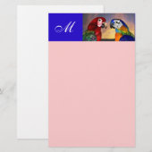 HYPER PARROS / ROTES UND BLAUES ARA MONOGRAM rosa Briefpapier (Vorne/Hinten)