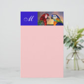 HYPER PARROS / ROTES UND BLAUES ARA MONOGRAM rosa Briefpapier (Stehend Vorderseite)