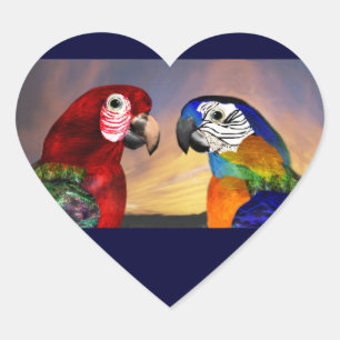 HYPER PARROS / ROTES UND BLUE ARA Herz-Aufkleber