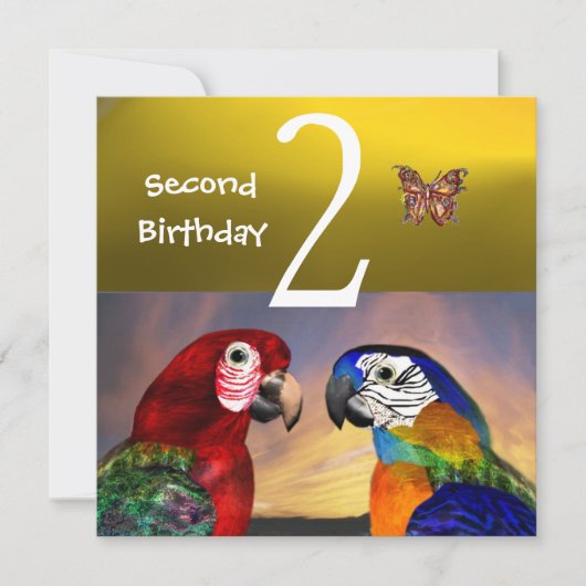 HYPER PARROS / Zweite Geburtstagsparty, gelb Einladung (Vorderseite)