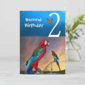 HYPER PARROS / Zweite Geburtstagsparty Turquase Einladung (Stehend Vorderseite)