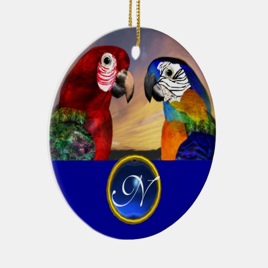 HYPER PARROTS BLUE SAPPHIRE GEM MONOGRAM Liebe Keramik Ornament (Rechts)