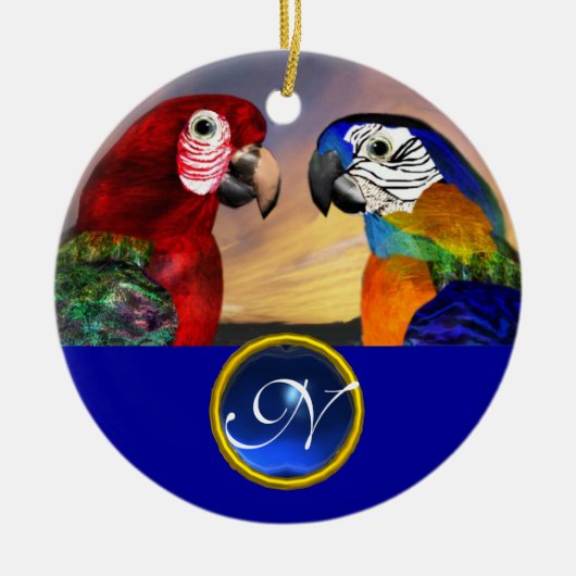 HYPER PARROTS BLUE SAPPHIRE GEM MONOGRAM Liebe Keramik Ornament (Vorne)