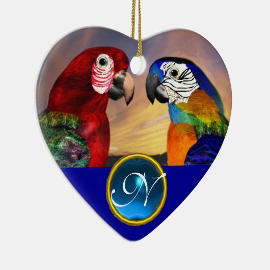 HYPER PARROTS BLUE SAPPHIRE GEM MONOGRAM Liebe Keramik Ornament (Rechts)