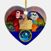 HYPER PARROTS BLUE SAPPHIRE GEM MONOGRAM Liebe Keramik Ornament (Vorne)