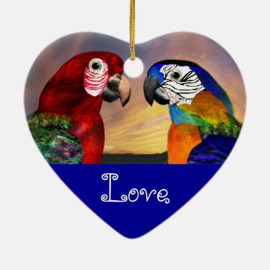 HYPER PARROTS BLUE SAPPHIRE GEM MONOGRAM Liebe Keramik Ornament (Hinten)