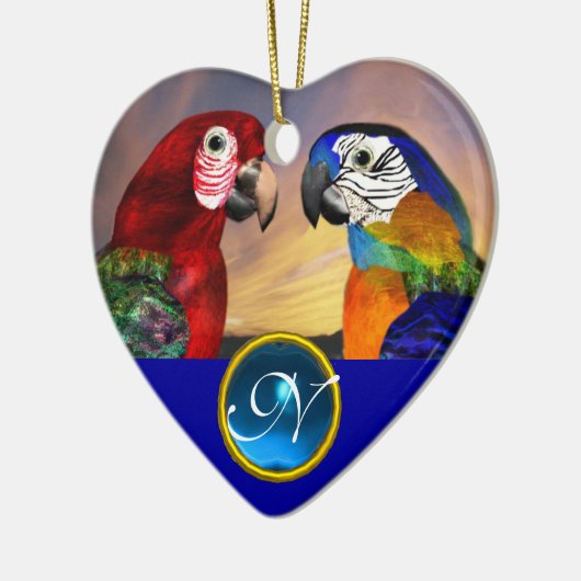HYPER PARROTS BLUE SAPPHIRE GEM MONOGRAM Liebe Keramik Ornament (Links)