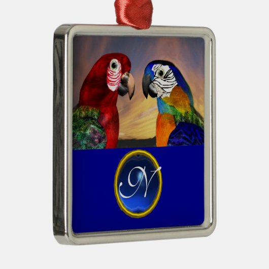 HYPER PARROTS BLUE SAPPHIRE GEM MONOGRAM Liebe Silbernes Ornament (Rechts)