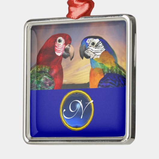 HYPER PARROTS BLUE SAPPHIRE GEM MONOGRAM Liebe Silbernes Ornament (Links)