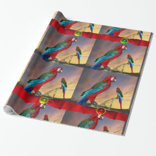 HYPER PARROTS /RED ARA MIT RIBBONS GESCHENKPAPIER