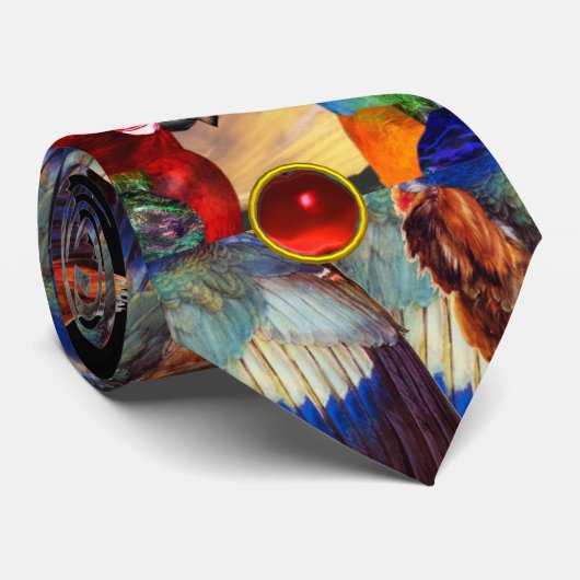 HYPER PARROTS /RED UND BLAUE ARA ,RUBY GEMSTONS KRAWATTE (Gerollt)