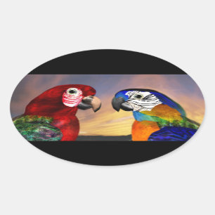 HYPER PARROTS / ROTES UND BLAUES ARA Ovale Ovaler Aufkleber