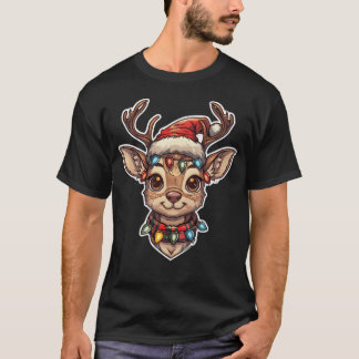 Hyper Realistischer Rentier mit Weihnachtsbeleucht T-Shirt
