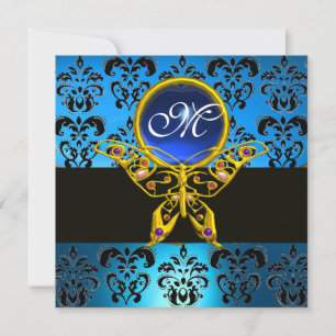 HYPER SCHMETTERLING MONOGRAM, blau Damast, Saphir Einladung