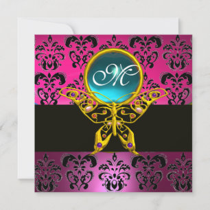 HYPER SCHMETTERLING MONOGRAM, rosa lila damast bla Einladung
