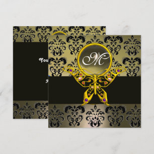 HYPER SCHMETTERLING MONOGRAMM, grauer Damast-Achat Einladung