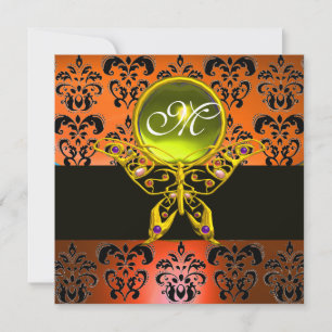 HYPER SCHMETTERLING MONOGRAMM, orange Damast, gelb Einladung