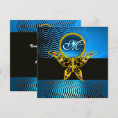 HYPER SCHMETTERLING MONOGRAMM, wellen blauer Saphi Einladung (Vorne/Hinten)