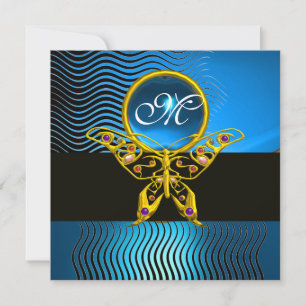 HYPER SCHMETTERLING MONOGRAMM, wellen blauer Saphi Einladung