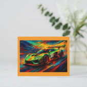 hyper-stilisiertes Rennfahrzeug Postkarte (Stehend Vorderseite)