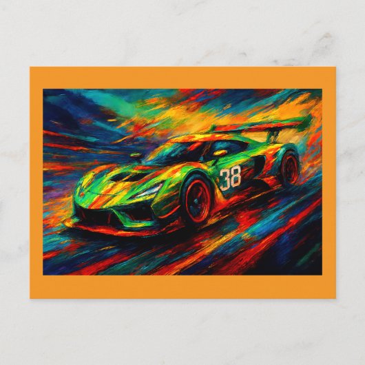 hyper-stilisiertes Rennfahrzeug Postkarte (Vorderseite)