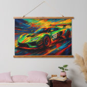 hyper-stilisiertes Rennfahrzeug Wandteppich Mit Holzrahmen (Schlafzimmer)