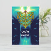 HYPER VALENTINE/GOLD CELTIC HEART Hellblau Einladung (Stehend Vorderseite)