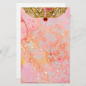 HYPER VALENTINE / GOLD CELTIC HERART Ruby Pink Briefpapier (Vorne/Hinten)