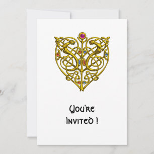 HYPER VALENTINE/ GOLD CELTIC KNOT HEART Weiß Einladung