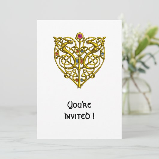 HYPER VALENTINE/GOLD CELTIC KNOW HERZ Weiß Einladung (Stehend Vorderseite)