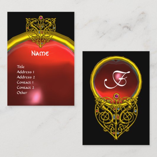 HYPER VALENTINE GOLD HERZ ROT RUBY MONOGRAM, schwa Visitenkarte (Vorne/Hinten)