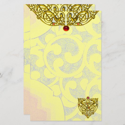 HYPER VALENTINE Gold Keltische Knochen Gelbe Wirbe Briefpapier (Vorne/Hinten)